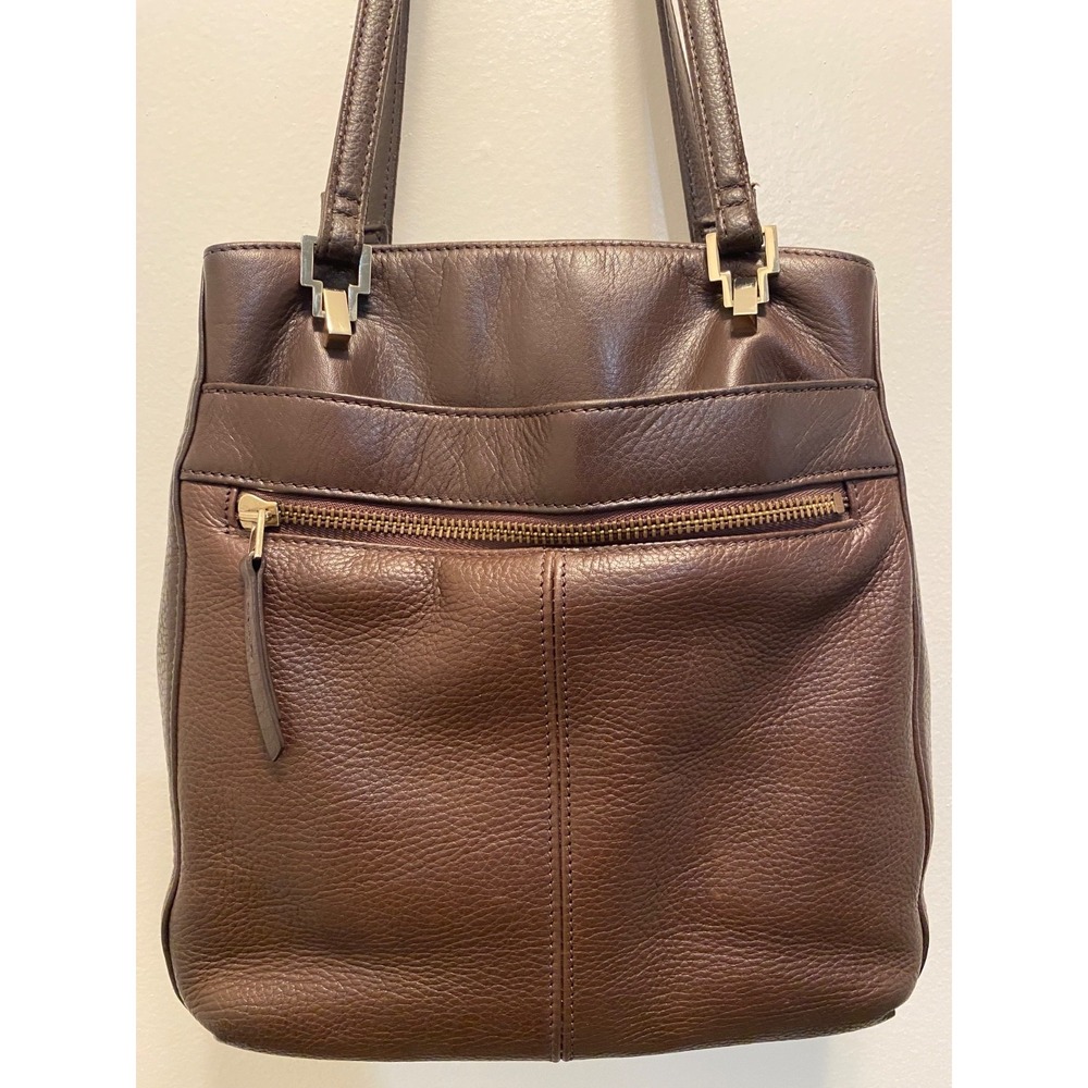 Liz Claiborne Vintage Brown Leather Shoulder Bag Y2K Minimalist Classic Tote